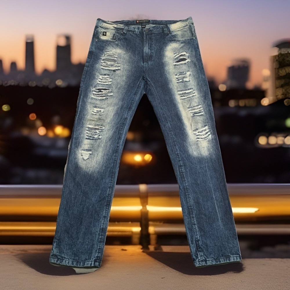VTG SouthPole Baggy‎ Jeans Men 40x34 Hip Hop Y2K Acid Wash Blue Distressed Rips